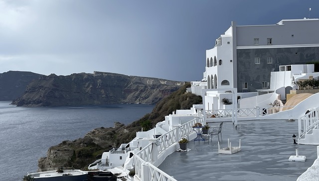 a terrace overlooking the sea