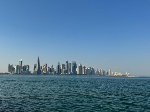 Doha West Bay Skyline View Across the Sea in Afternoon Light多哈西湾天际线下午阳光下的海景